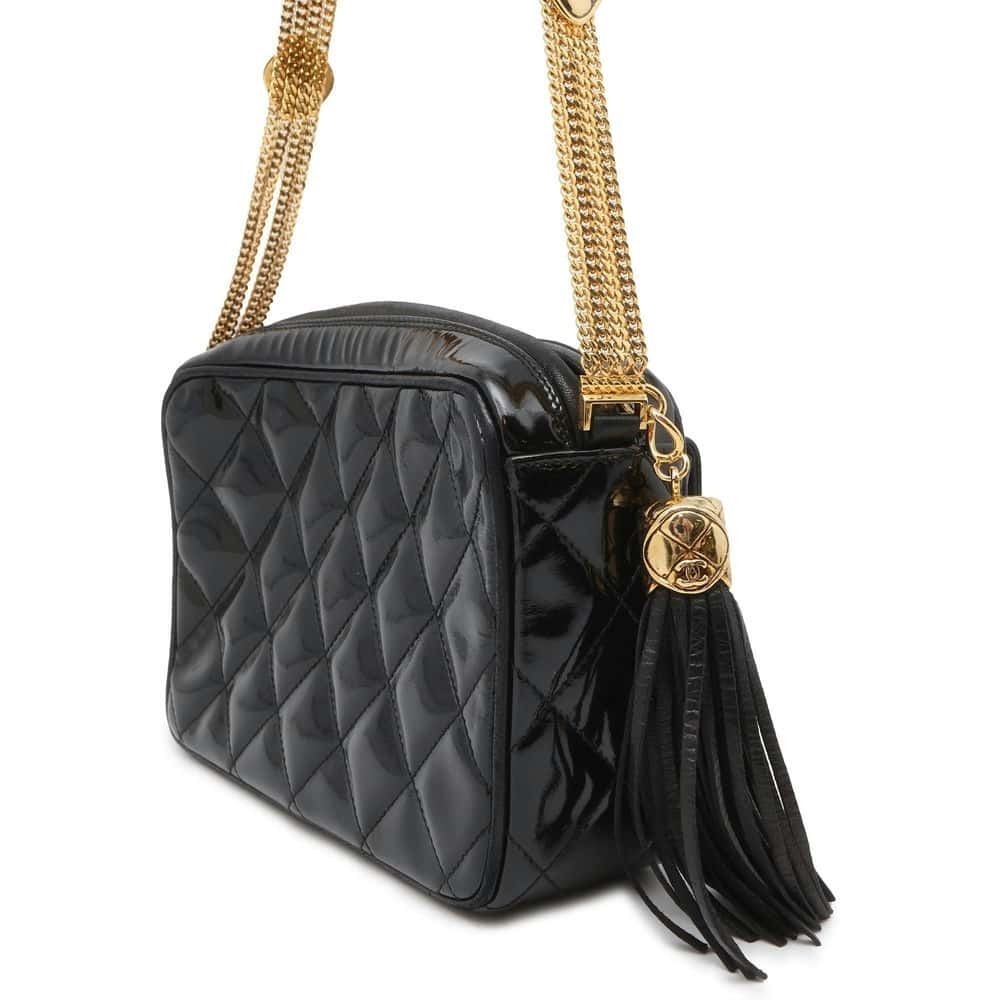 Chanel Patent Tassel Mark Bag Matelasse Black Coco Mini